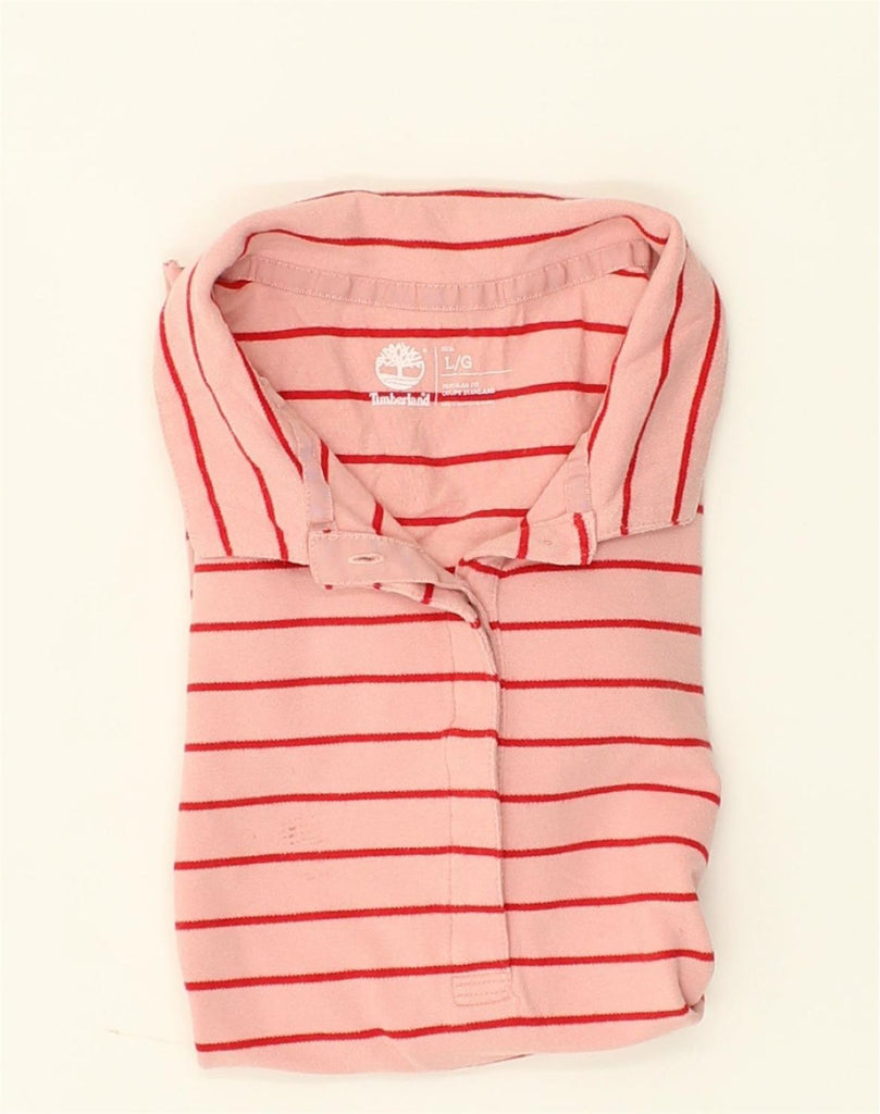 TIMBERLAND Womens Polo Shirt UK 14 Large Pink Striped Cotton | Vintage Timberland | Thrift | Second-Hand Timberland | Used Clothing | Messina Hembry 