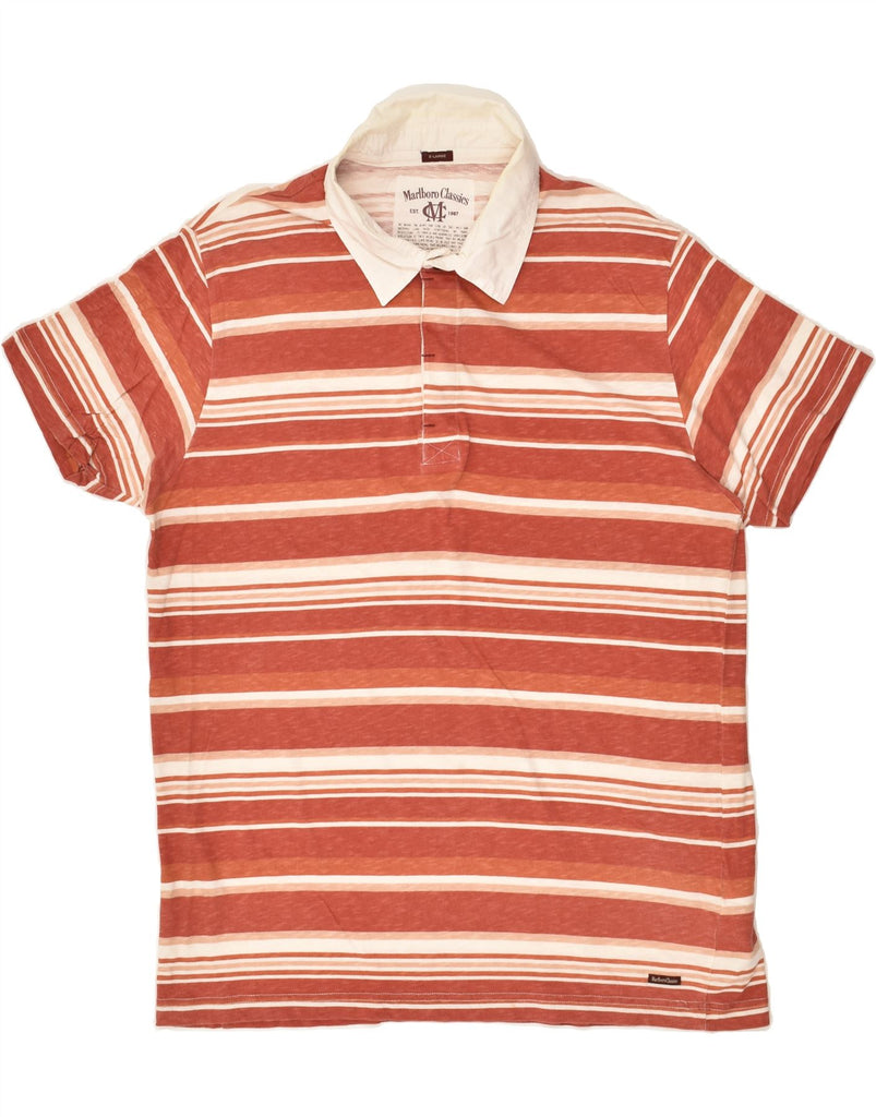 MARLBORO CLASSICS Mens Polo Shirt XL Brown Striped Cotton | Vintage Marlboro Classics | Thrift | Second-Hand Marlboro Classics | Used Clothing | Messina Hembry 