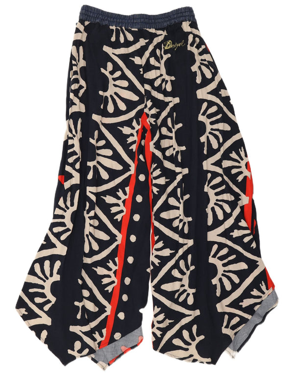 Desigual Womens Capri Graphic Harem Trousers W26 L18 Navy Blue Floral