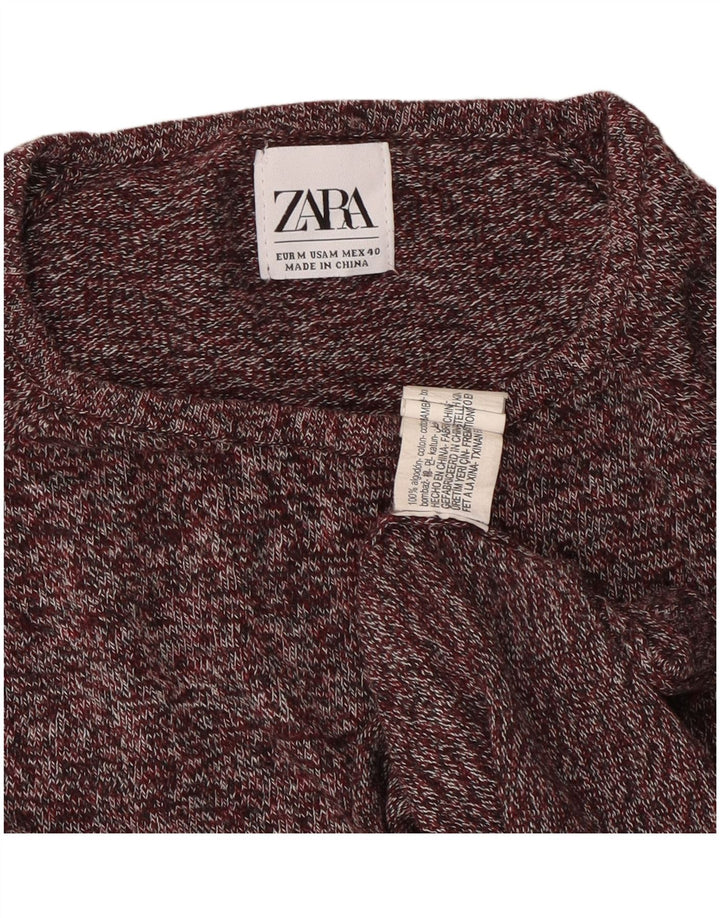 Zara Mens Crew Neck Jumper Sweater Medium Burgundy Flecked Cotton