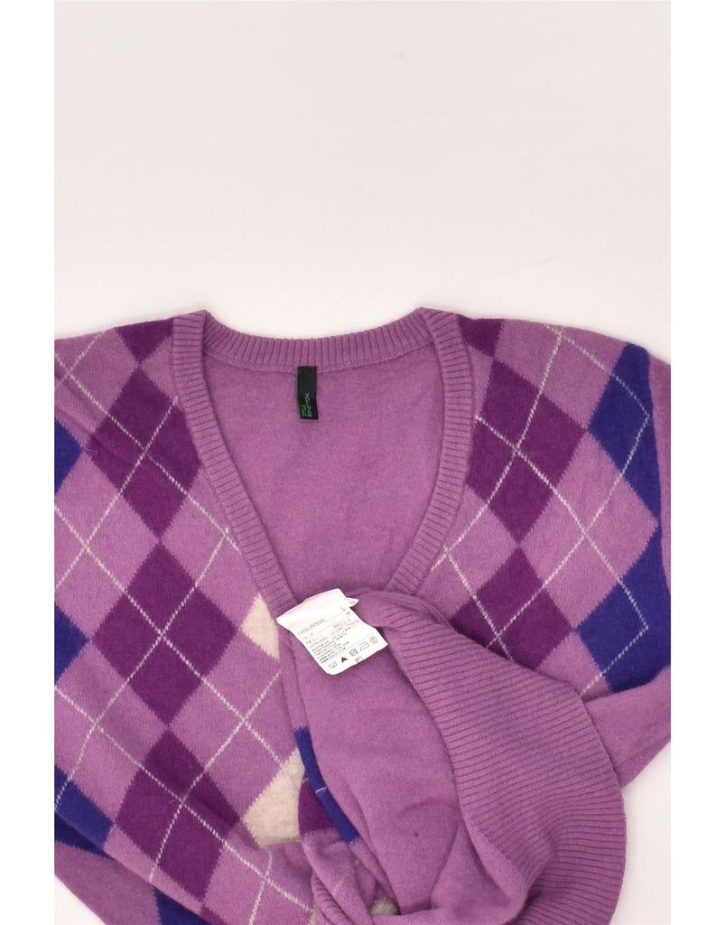 BENETTON Womens V-Neck Jumper Sweater UK 14 Large Purple Argyle/Diamond | Vintage Benetton | Thrift | Second-Hand Benetton | Used Clothing | Messina Hembry 