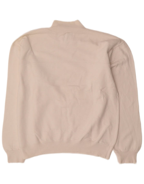 Champion Mens Zip Neck Sweatshirt Jumper Large Off White Cotton