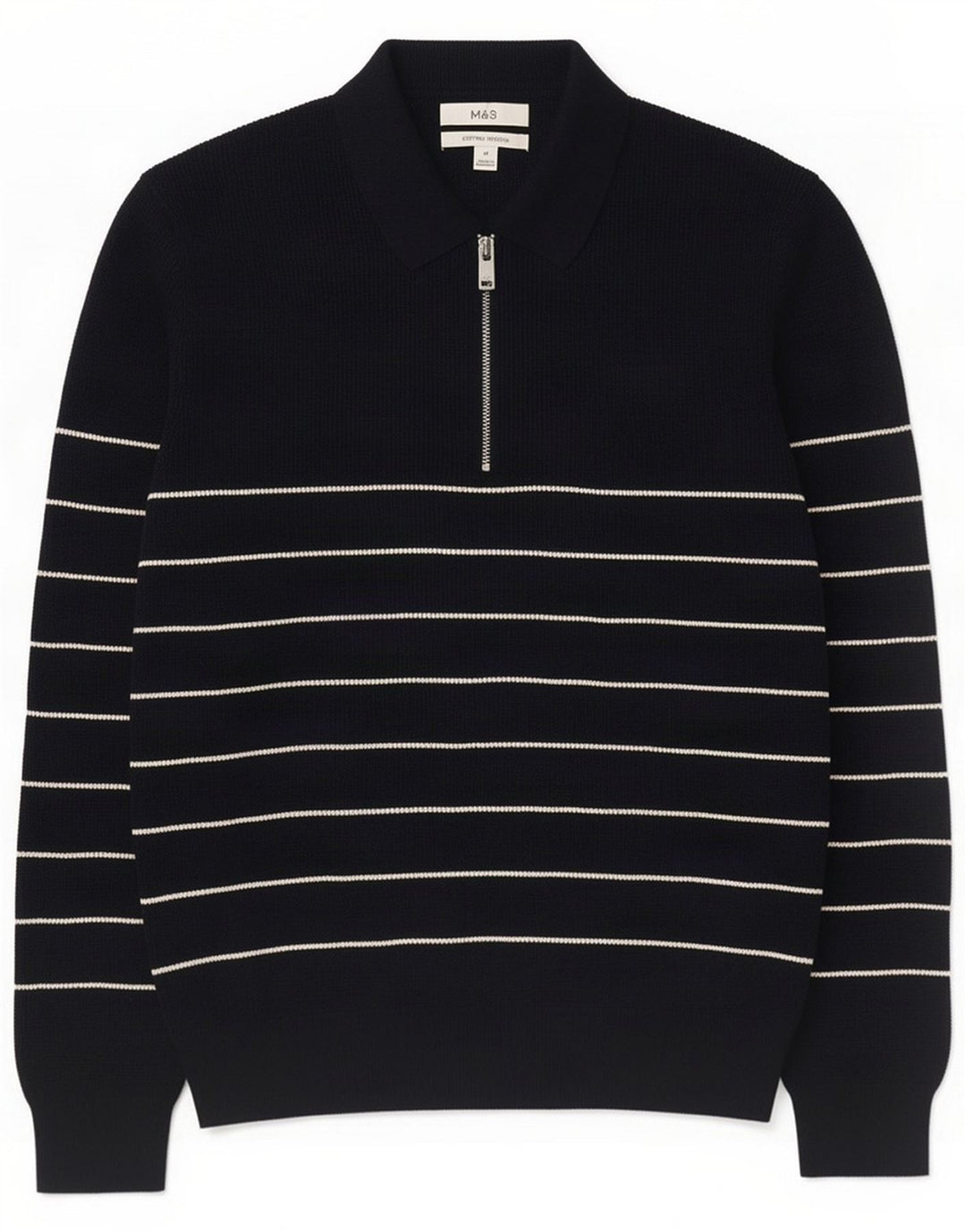 Marks & Spencer Mens Polo Neck Jumper Sweater Medium Navy Blue Striped