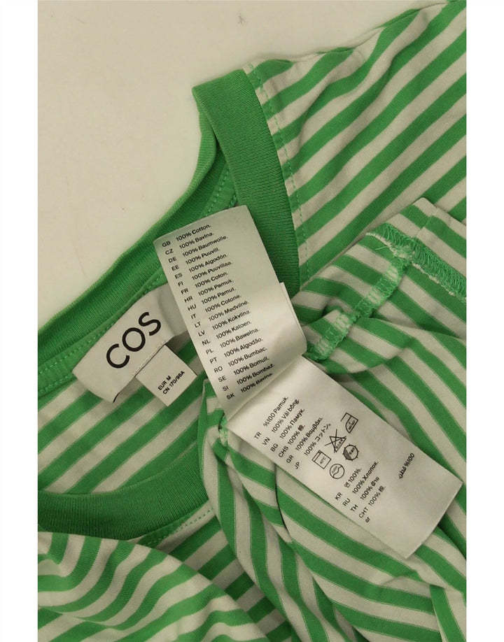 Cos Mens T-Shirt Top Medium Green Striped Cotton