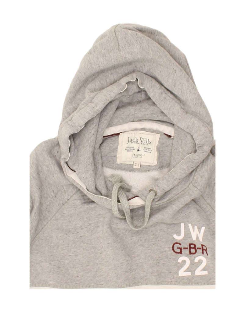JACK WILLS Womens Graphic Hoodie Jumper UK 16 Large  Grey Cotton | Vintage Jack Wills | Thrift | Second-Hand Jack Wills | Used Clothing | Messina Hembry 
