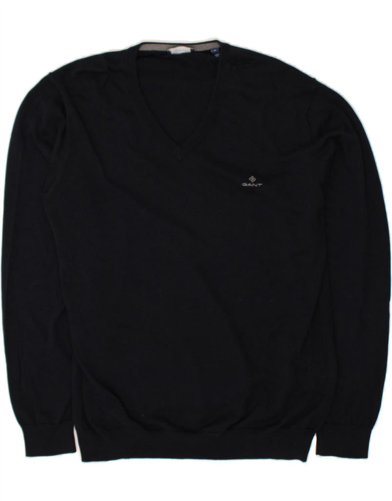 GANT Mens V-Neck Jumper Sweater XL Black Cotton | Vintage Gant | Thrift | Second-Hand Gant | Used Clothing | Messina Hembry 