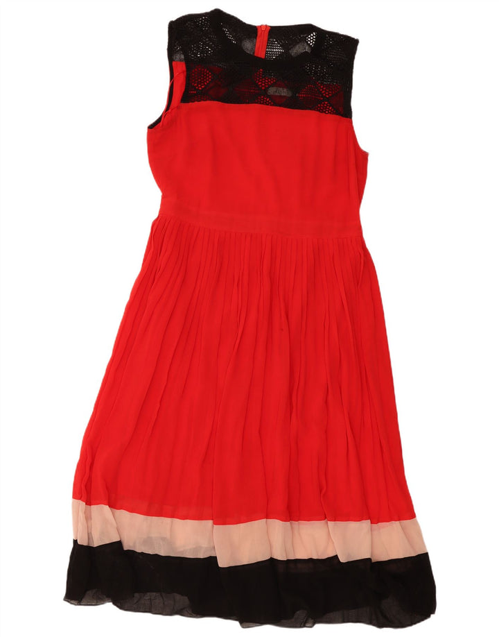 Oasis Womens Sleeveless A-Line Dress UK 14 Large Red Colourblock Polyester