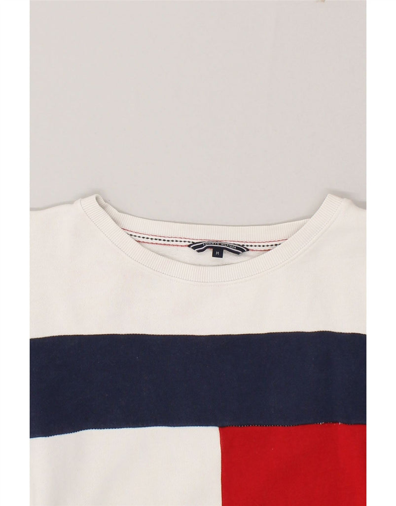 TOMMY HILFIGER Womens Graphic Sweatshirt Jumper UK 14 Medium White Vintage Tommy Hilfiger and Second-Hand Tommy Hilfiger from Messina Hembry 