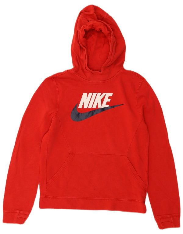 NIKE Girls Graphic Hoodie Jumper 12-13 Years Large Red Cotton