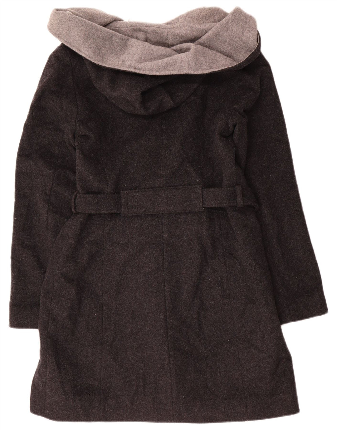Dkny Womens Hooded Open Overcoat US 8 Medium Grey Wool