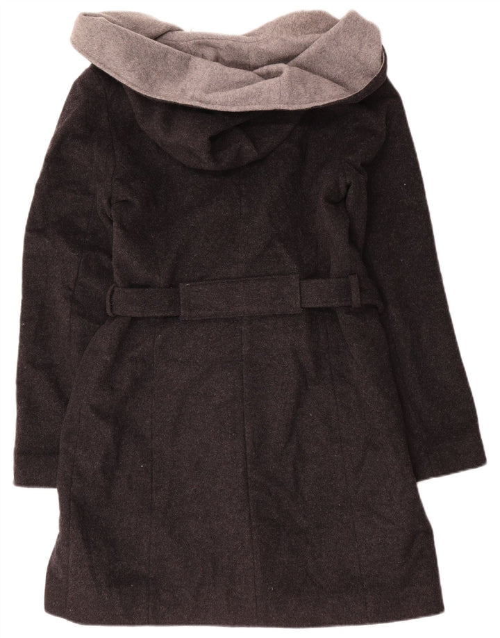Dkny Womens Hooded Open Overcoat US 8 Medium Grey Wool