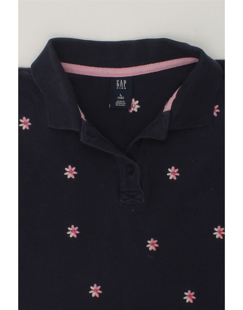 GAP Girls Polo Shirt 9-10 Years Large  Navy Blue Floral Cotton | Vintage Gap | Thrift | Second-Hand Gap | Used Clothing | Messina Hembry 