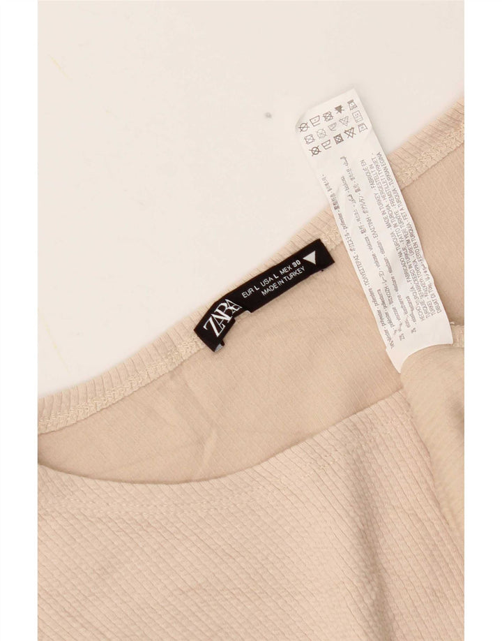 Zara Womens Crop Top Long Sleeve UK 14 Large Beige Polyester