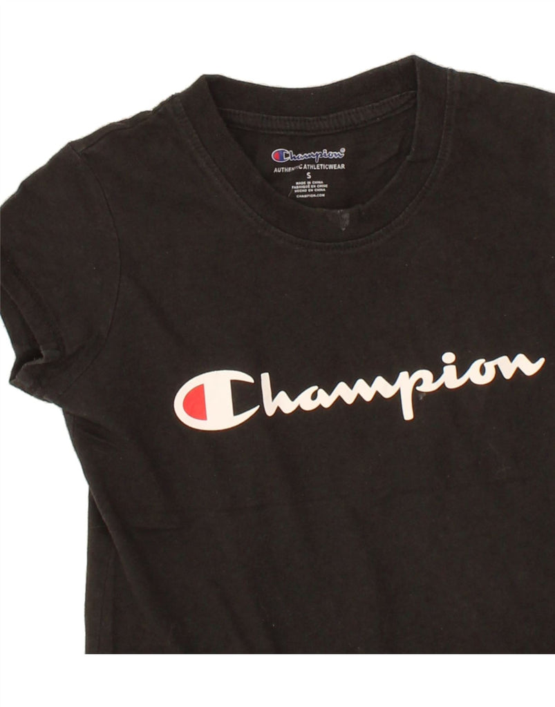 CHAMPION Girls Graphic T-Shirt Top 7-8 Years Black Cotton Vintage Champion and Second-Hand Champion from Messina Hembry 