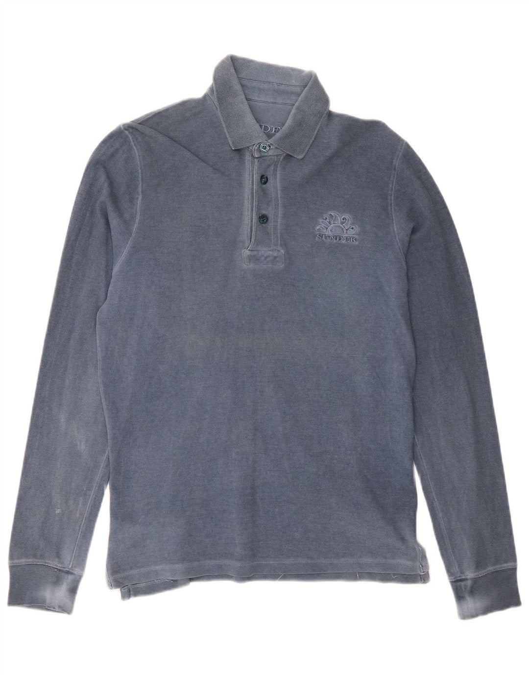 SUNDEK Mens Long Sleeve Polo Shirt Small Blue Cotton