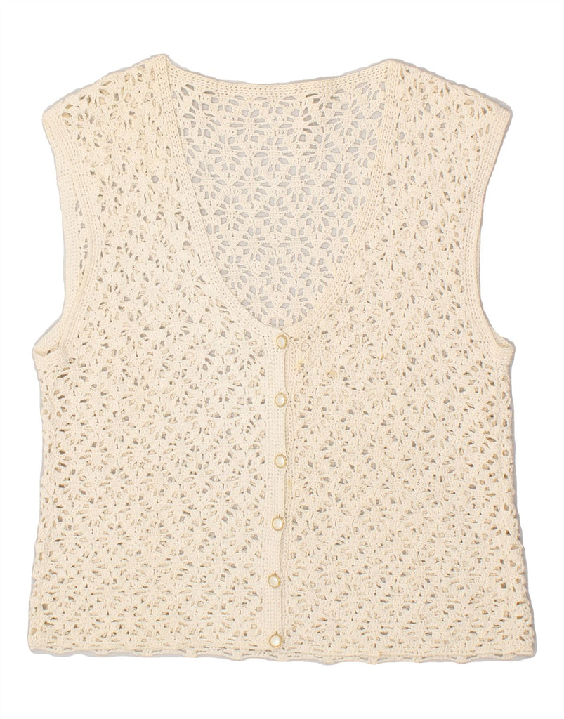 VINTAGE Womens Sleeveless Crochet Cardigan Top UK 14 Large Beige | Vintage Vintage | Thrift | Second-Hand Vintage | Used Clothing | Messina Hembry 