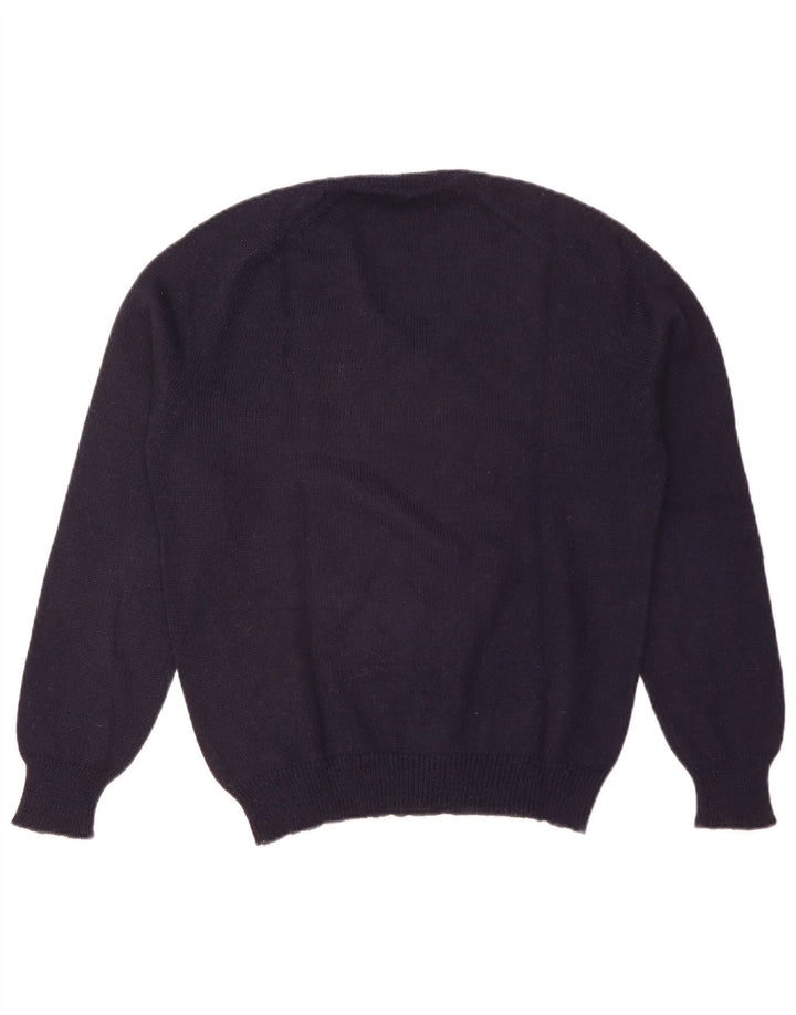 Vintage Mens V-Neck Jumper Sweater IT 50 Medium Navy Blue Colourblock