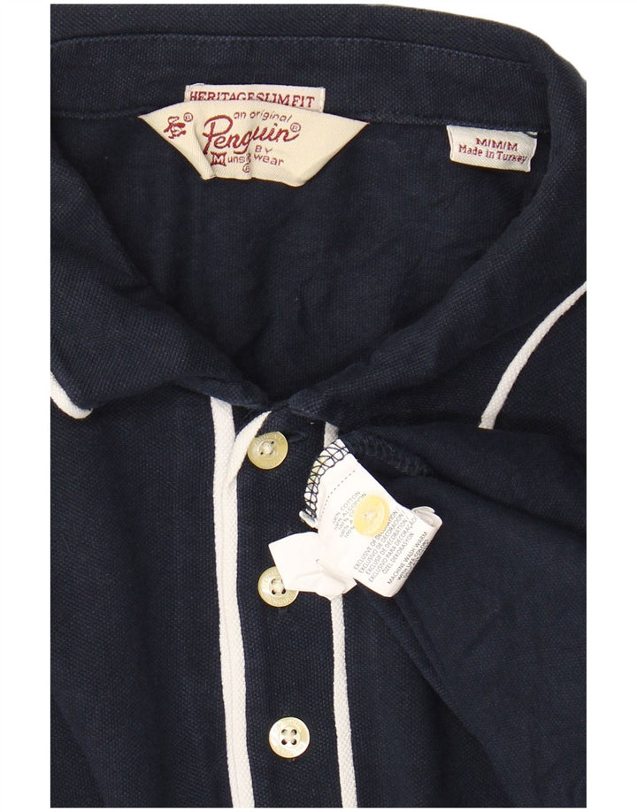 PENGUIN Mens Heritage Long Sleeve Slim Fit Polo Shirt Medium Navy Blue