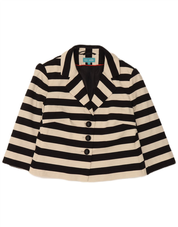 Marks & Spencer Womens Crop Blazer Jacket UK 14 Medium Black Striped