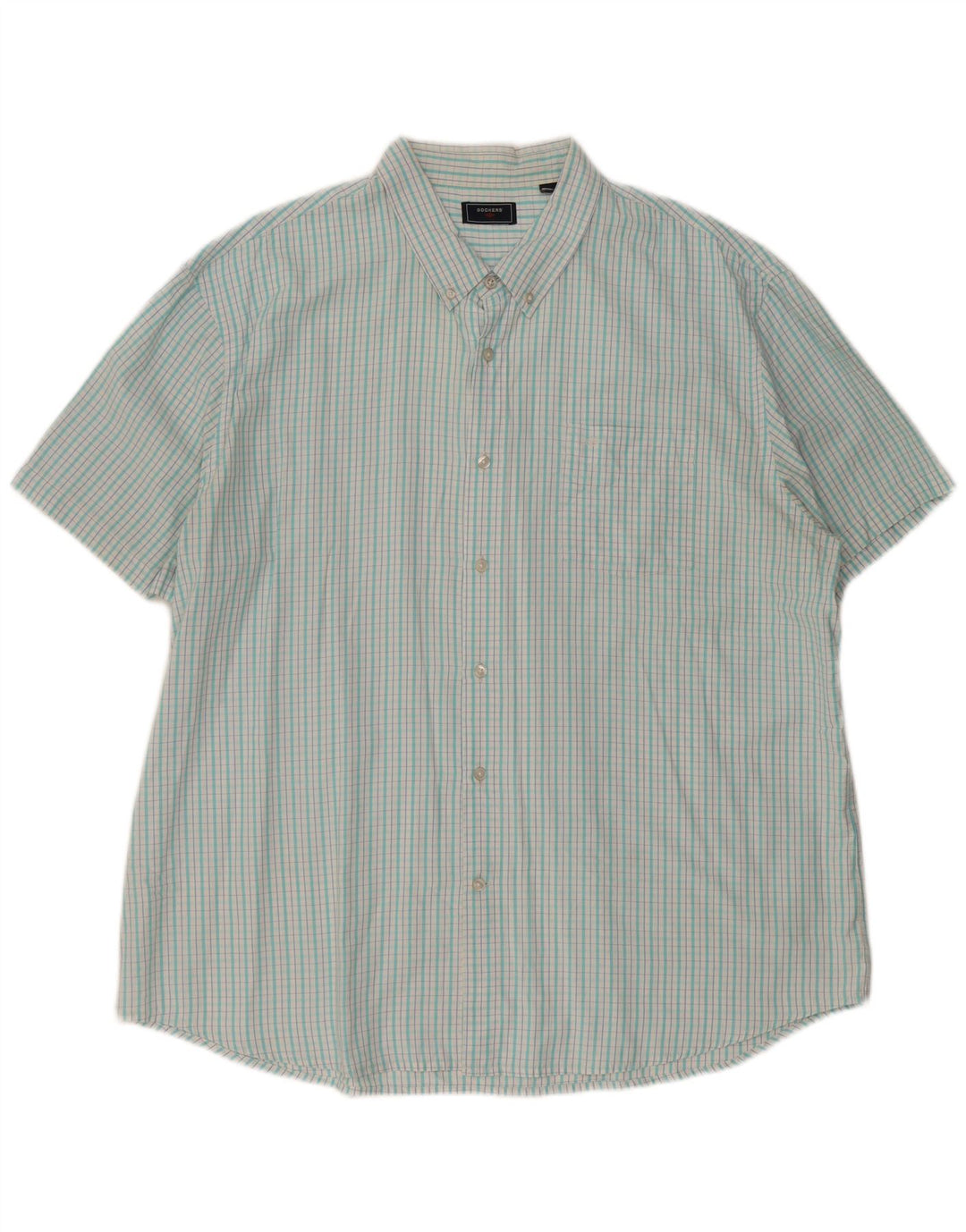 DOCKERS Mens Short Sleeve Shirt 2XL Turquoise Check