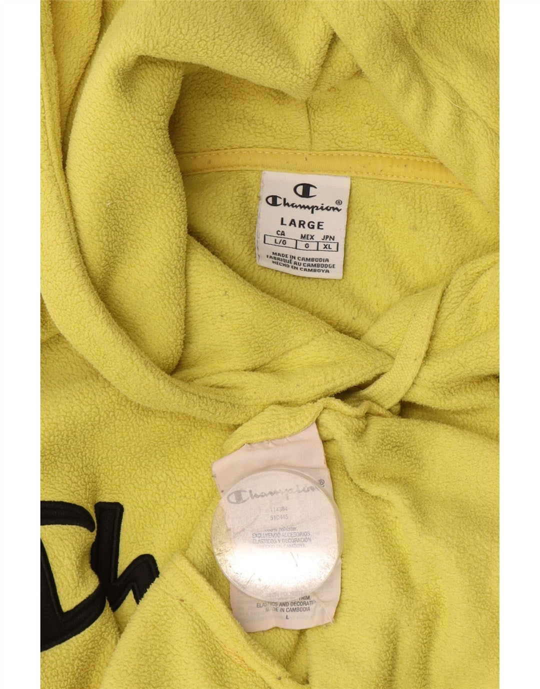 Champion Mens Graphic Hooded Fleece Jumper Large Yellow Polyester