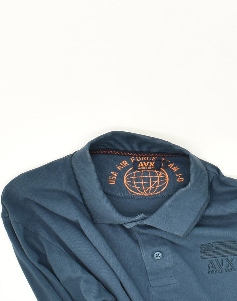 AVIREX Mens Long Sleeve Polo Shirt Large Blue Cotton | Vintage Avirex | Thrift | Second-Hand Avirex | Used Clothing | Messina Hembry 