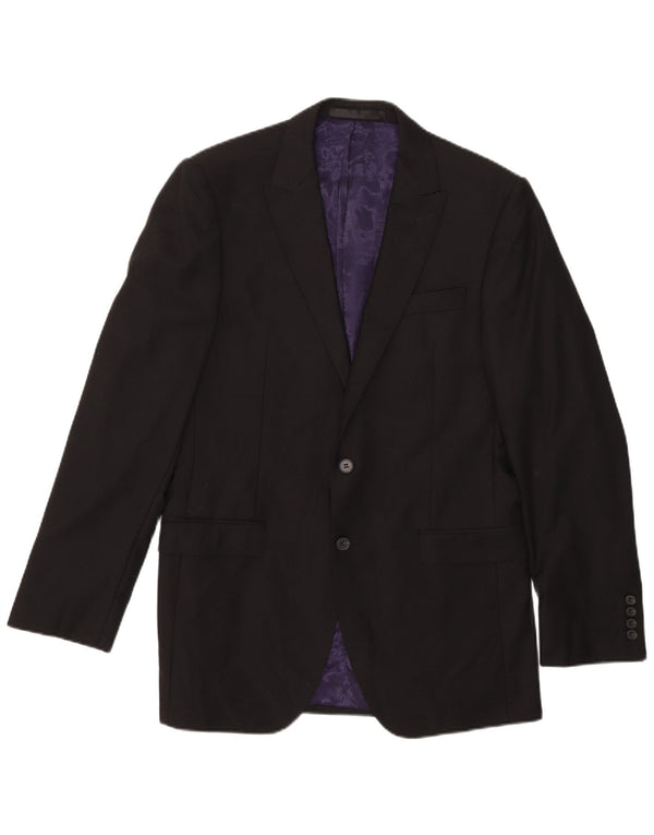 Marks & Spencer Mens Long 2 Button Blazer Jacket UK 40 Medium Black Wool