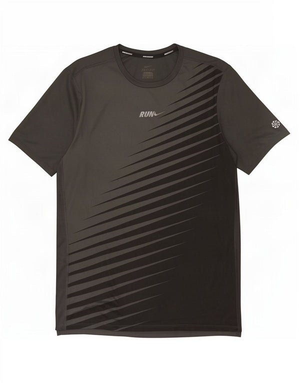 Nike Mens Running Graphic T-Shirt Top Large Grey Striped Polyester Sports