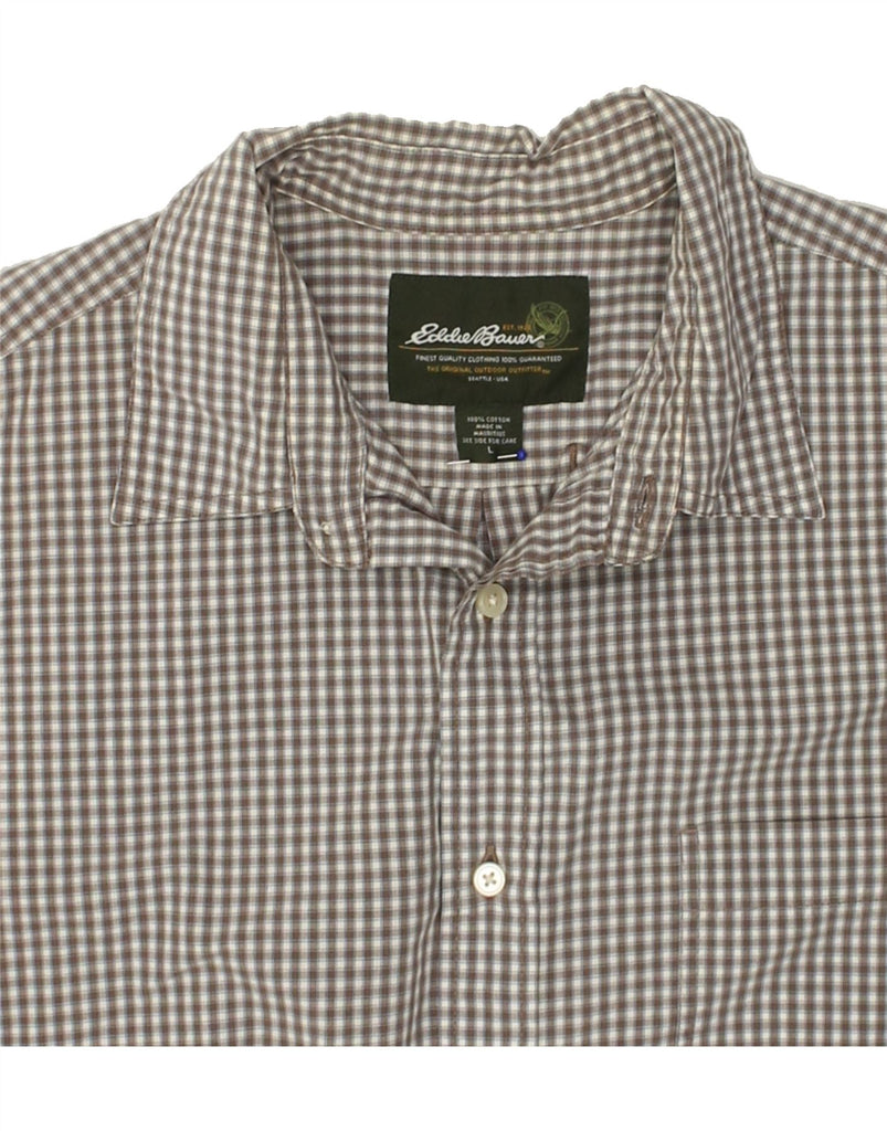 EDDIE BAUER Mens Short Sleeve Shirt Large Grey Check Cotton | Vintage Eddie Bauer | Thrift | Second-Hand Eddie Bauer | Used Clothing | Messina Hembry 