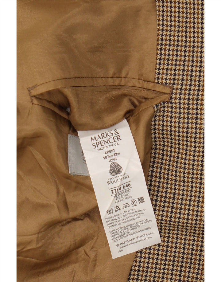 Marks & Spencer Mens Longline Blazer Jacket UK 42 Large Beige Houndstooth
