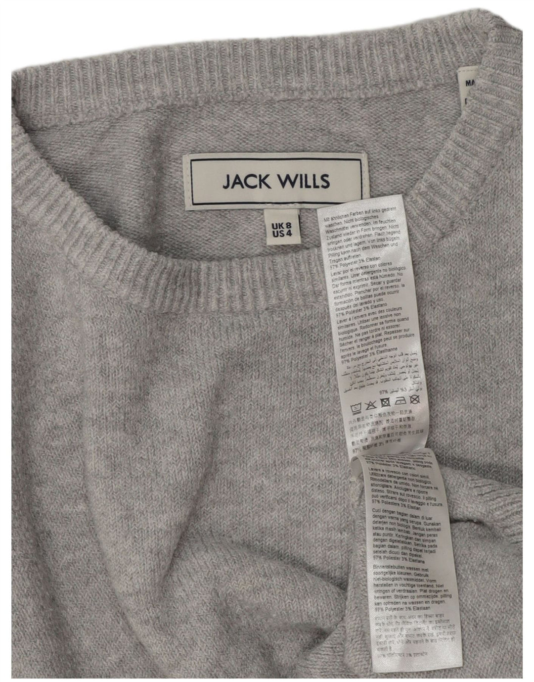 JACK WILLS Womens Oversized Crew Neck Jumper Sweater UK 8 Small Grey