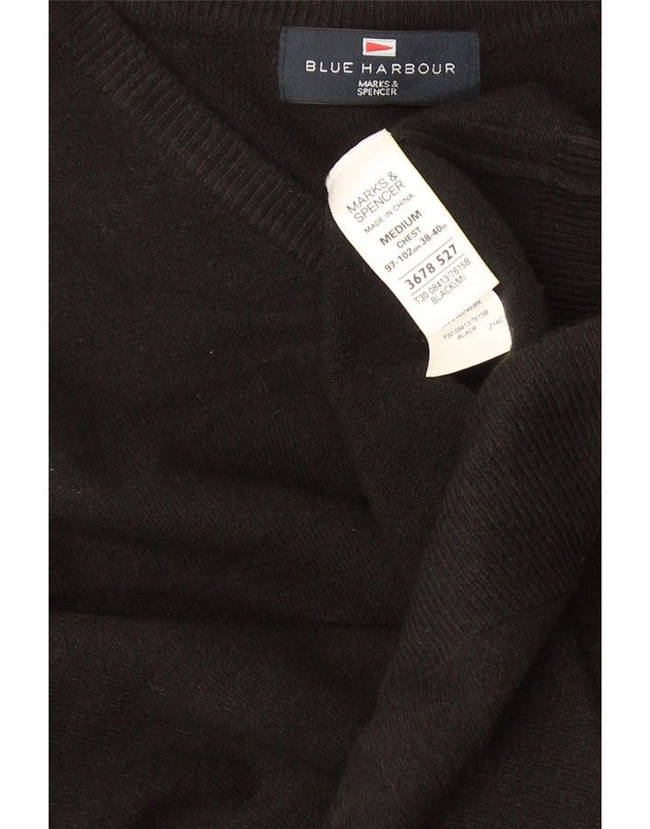Marks & Spencer Mens Blue Harbour V-Neck Jumper Sweater Medium Black