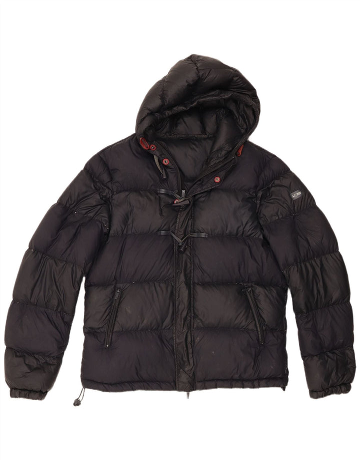 Armani Jeans Mens Hooded Padded Jacket EU 54 XL Black Polyamide