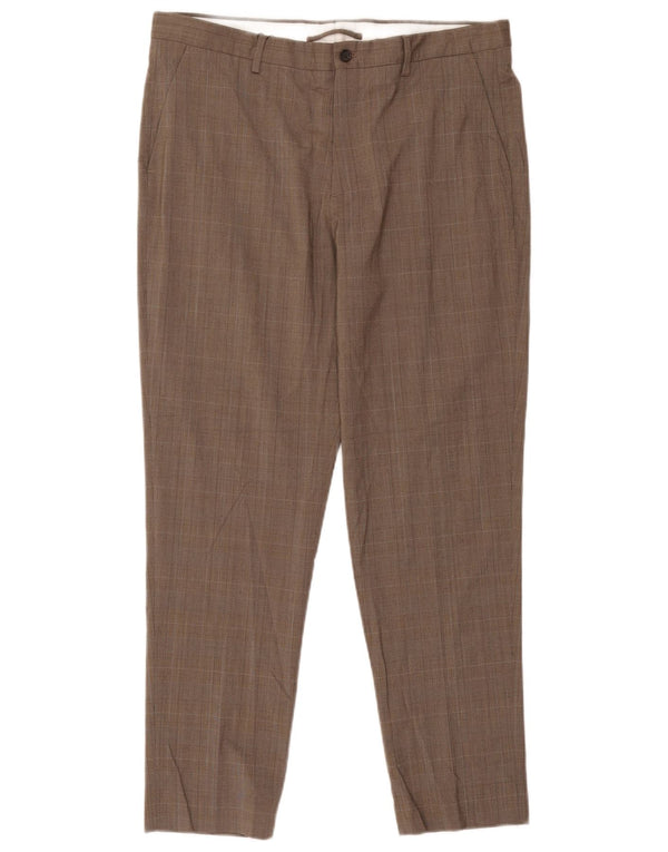 Zara Mens Tapered Chino Trousers EU 46 XL W36 L30 Brown Check Polyester