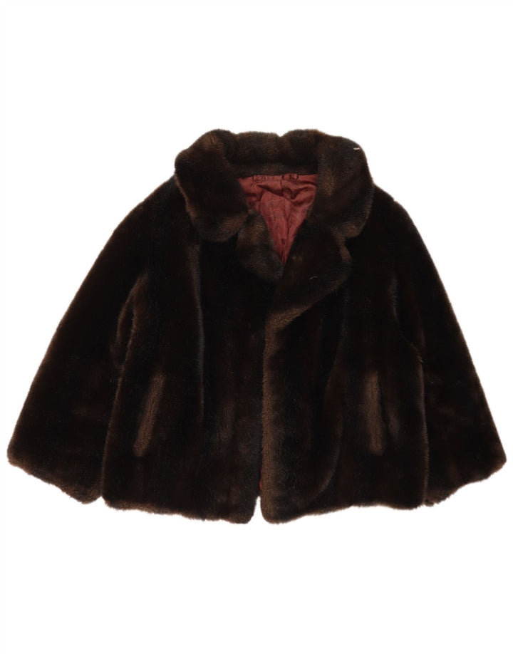 Tissavel Womens Open Faux Fur Jacket UK 14 Medium Brown Acrylic