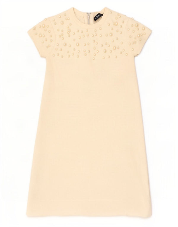 Zara Womens Short Sleeves Jumper Dress UK 8 Small Off White Spotted Viscose
