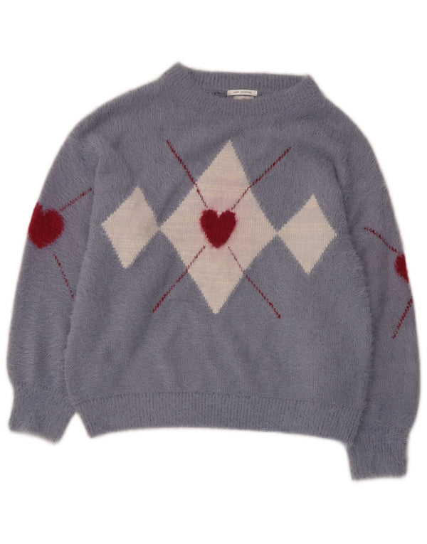 Zara Girls Crew Neck Jumper Sweater 13-14 Years Blue Argyle/Diamond Acrylic