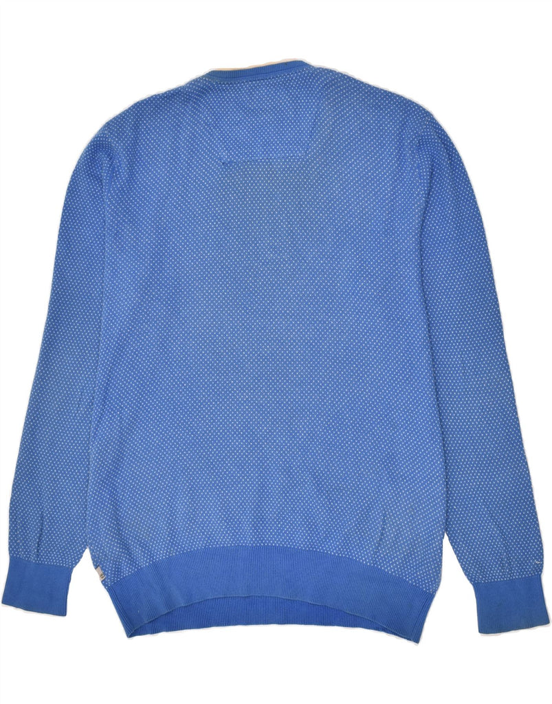 TIMBERLAND Mens Boat Neck Jumper Sweater Large Blue Polka Dot Cotton | Vintage Timberland | Thrift | Second-Hand Timberland | Used Clothing | Messina Hembry 