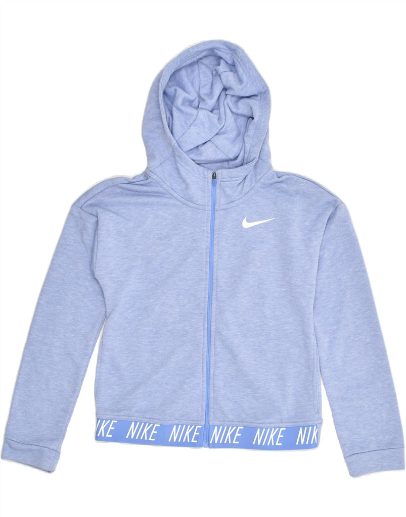 NIKE Boys Dri Fit Zip Hoodie Sweater 12-13 Years Large Blue Polyester | Vintage Nike | Thrift | Second-Hand Nike | Used Clothing | Messina Hembry 