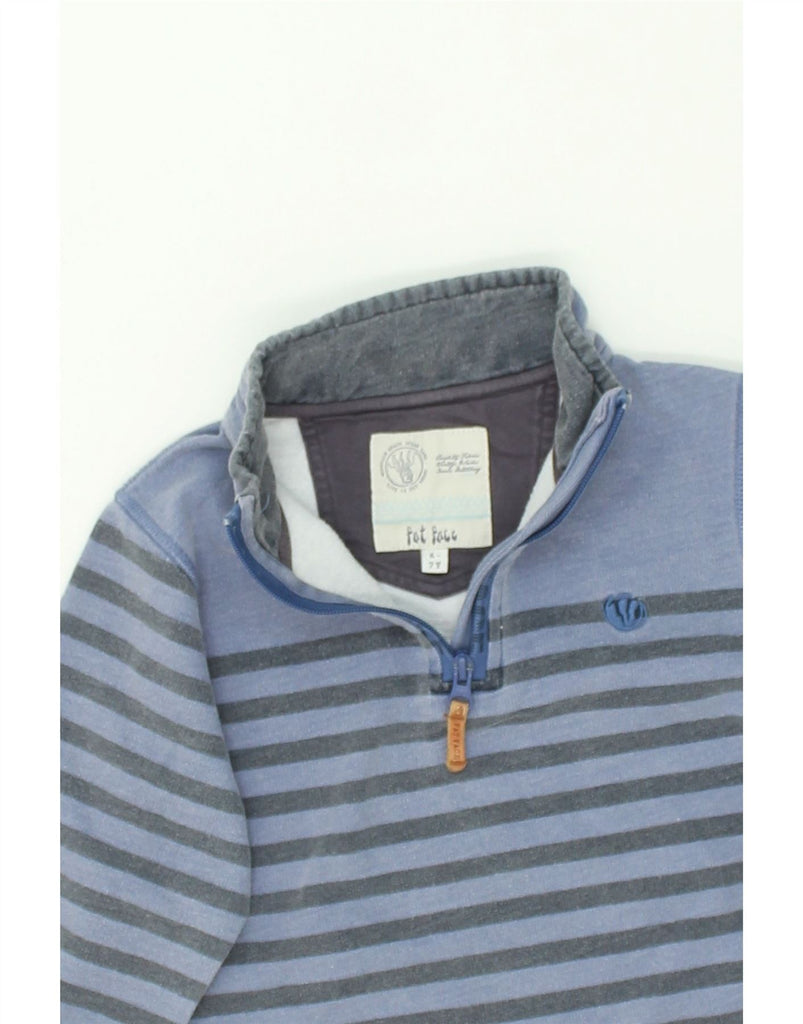 FAT FACE Boys Zip Neck Sweatshirt Jumper 6-7 Years Blue Striped Cotton | Vintage Fat Face | Thrift | Second-Hand Fat Face | Used Clothing | Messina Hembry 