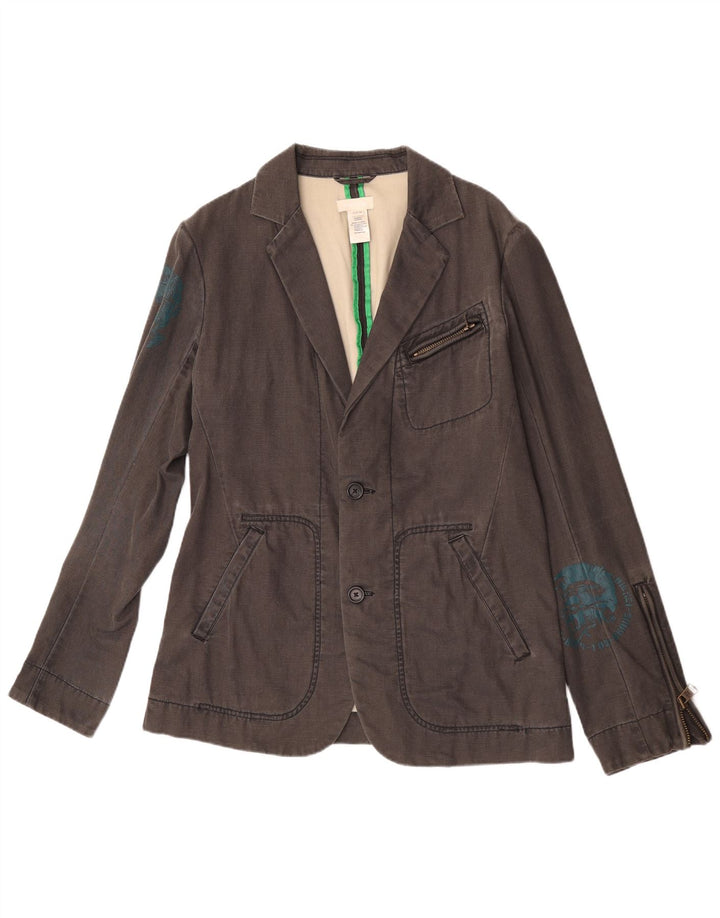 Diesel Mens Graphic 2 Button Blazer Jacket UK 42 XL Grey Cotton