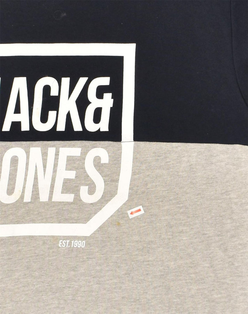 JACK & JONES Mens Graphic Sweatshirt Jumper 2XL Grey Colourblock Cotton | Vintage Jack & Jones | Thrift | Second-Hand Jack & Jones | Used Clothing | Messina Hembry 