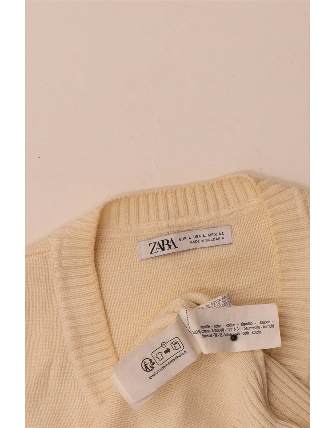 Zara Mens Vest Tank Top Large Beige Cotton
