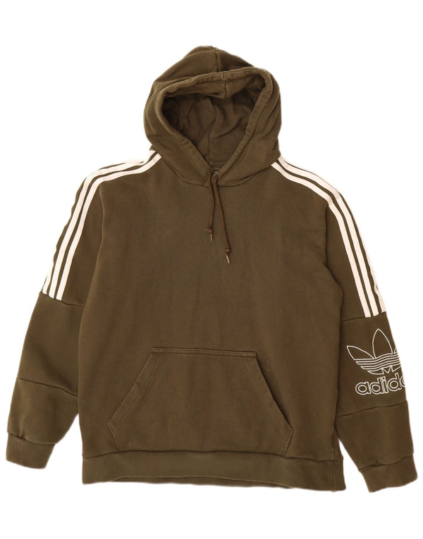 ADIDAS Womens Graphic Hoodie Jumper UK 14 Medium Khaki Cotton