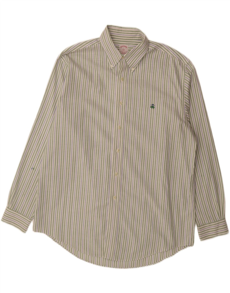 BROOKS BROTHERS Mens 346 Shirt Large Green Striped Cotton Vintage Brooks Brothers and Second-Hand Brooks Brothers from Messina Hembry 