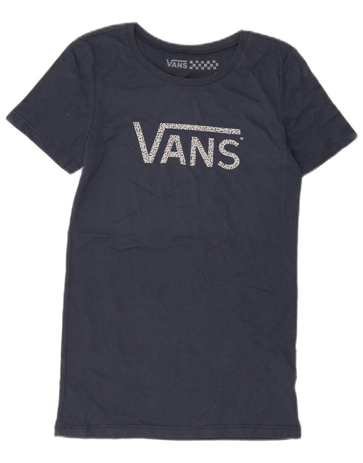 VANS Womens Graphic T-Shirt Top UK 8 Small Navy Blue Cotton