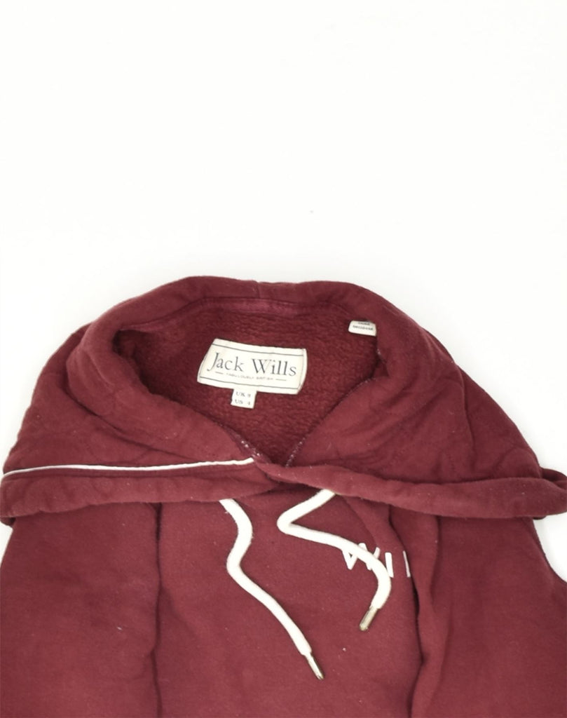 JACK WILLS Womens Graphic Hoodie Jumper UK 4 XS Maroon Cotton | Vintage Jack Wills | Thrift | Second-Hand Jack Wills | Used Clothing | Messina Hembry 