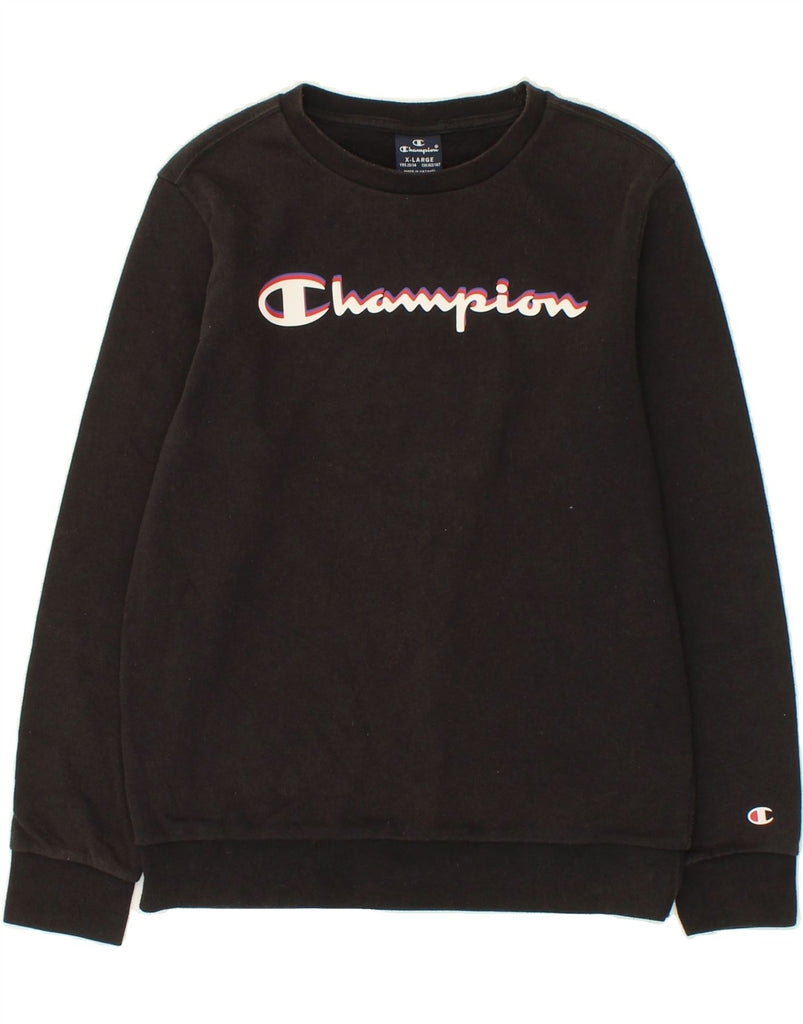 CHAMPION Boys Graphic Sweatshirt Jumper 13-14 Years XL Black Cotton | Vintage Champion | Thrift | Second-Hand Champion | Used Clothing | Messina Hembry 