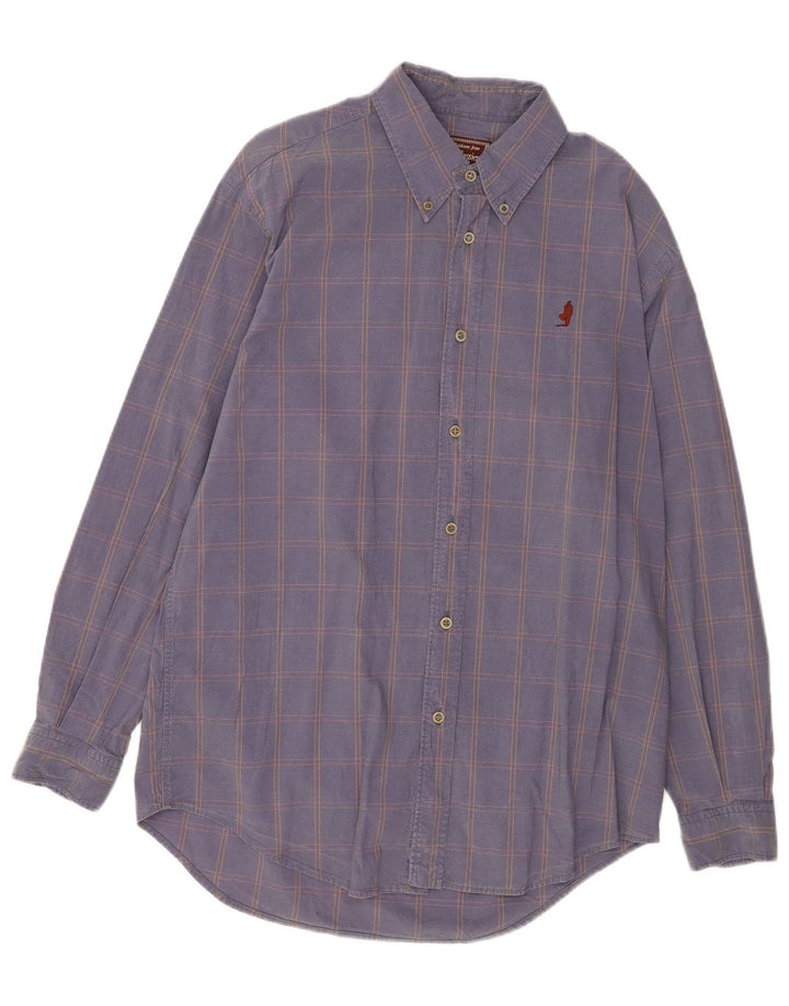 Marlboro Classics Mens Shirt Medium Navy Blue Check Cotton