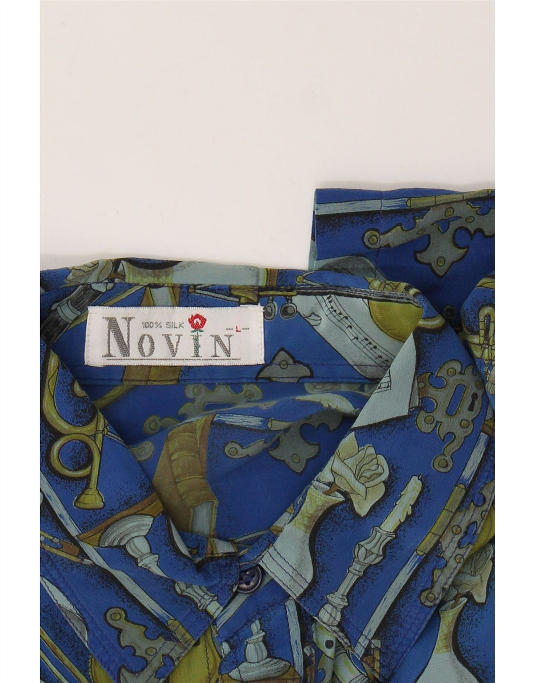 VINTAGE Mens Abstract Pattern Short Sleeve Shirt Large Blue Silk